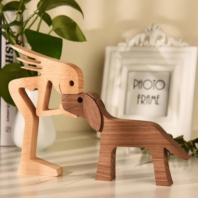 Girl & Dog Wooden Carving Crafts